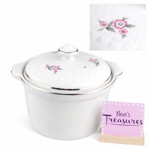 MCM Hall China PETITE PINK Forman Family Floral Handle Lid Marmite Dish Pot